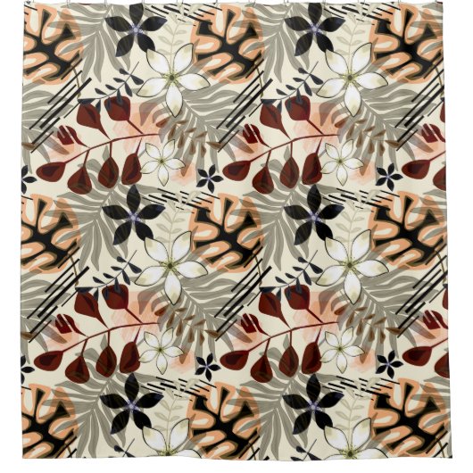 Palm en monstera-bladeren, tropisch douchegordijn (Voorkant)