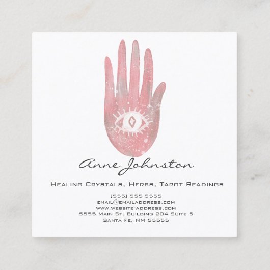 Palm- en Oog-Visitekaartje Vierkante Visitekaartje (Achterkant)