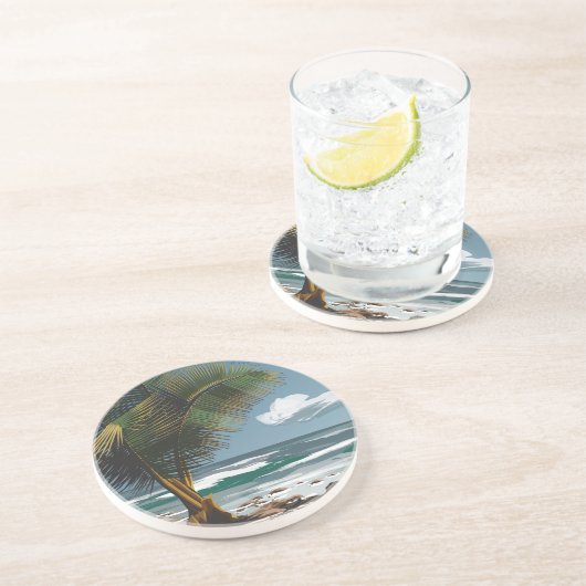 Palm en strand zandsteen onderzetter (Zijkant)