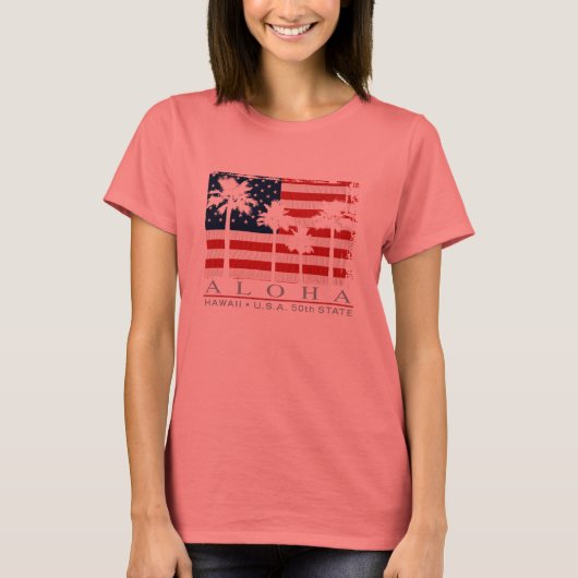 Palm Flag Hawaii Dames T-Shirts (Voorkant)