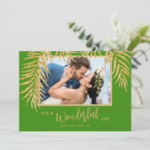 Palm Fronds Green-kerstfoto Feestdagenkaart (Staand voorkant)