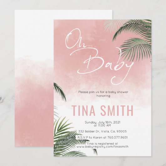 Palm Fronds Hawaiian Tropical Trendy Modern roze Kaart (Voorkant / Achterkant)