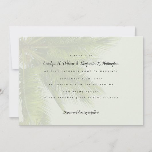 Palm Fronds verlaat uitnodiging tot tropisch huwel (Voorkant)
