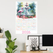 Palm Garden Serenity: 2026 Flamingo Calendar Poster (Thuiskantoor)