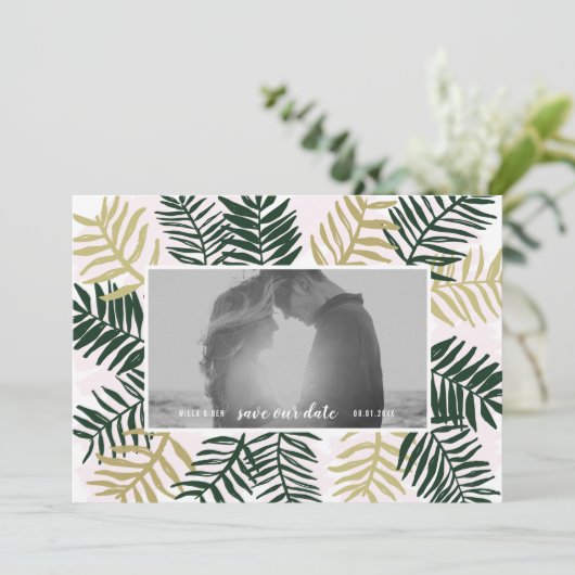 Palm Getaway Sla de datum op Save The Date (Staand voorkant)