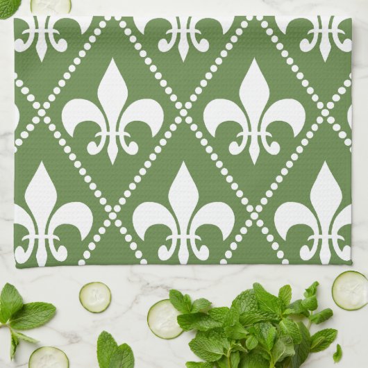 Palm Green Fleur de Lis Theedoek (Gevouwen)