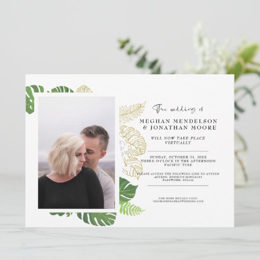 Palm Greenery Virtual Photo Wedding Invitation (Staand voorkant)