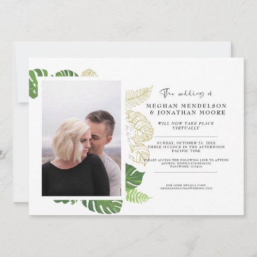 Palm Greenery Virtual Photo Wedding Invitation (Voorkant)
