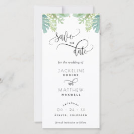 Palm Greenery Wedding Save the Date Bladwijzer
