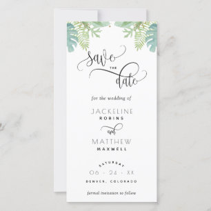 Palm Greenery Wedding Save the Date Bladwijzer