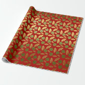 Palm Hawaii Leafs Emerald Green Red Gold Cadeaupapier (Uitgerold)