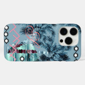 Palm Hawaiian blue black monogram personalized Case-Mate iPhone Case (Achterkant (horizontaal))