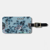 Palm Hawaiian blue monogram gepersonaliseerd Bagagelabel (Voorkant horizontaal)