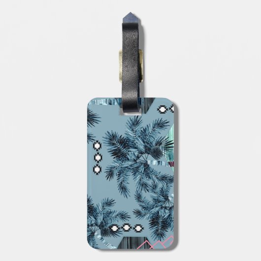 Palm Hawaiian blue monogram gepersonaliseerd Bagagelabel (Achterkant verticaal)