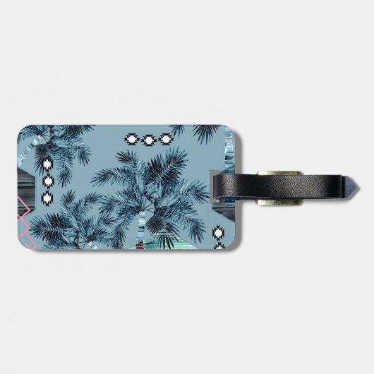 Palm Hawaiian blue monogram gepersonaliseerd Bagagelabel (Achterkant horizontaal)