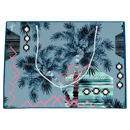 Palm Hawaiian blue monogram gepersonaliseerd Groot Cadeauzakje (Voorkant)