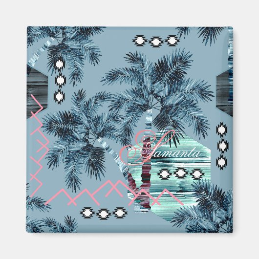 Palm Hawaiian blue monogram gepersonaliseerd Magneet (Voorkant)