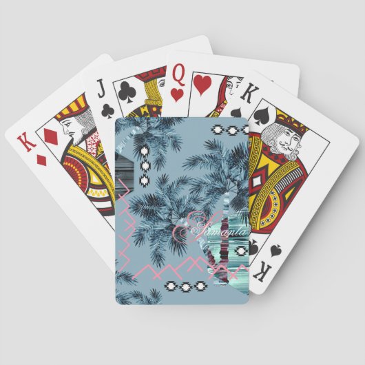 Palm Hawaiian blue monogram gepersonaliseerd Pokerkaarten (Achterkant)