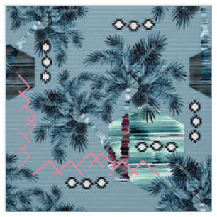 Palm Hawaiian blue monogram gepersonaliseerde zon Stof