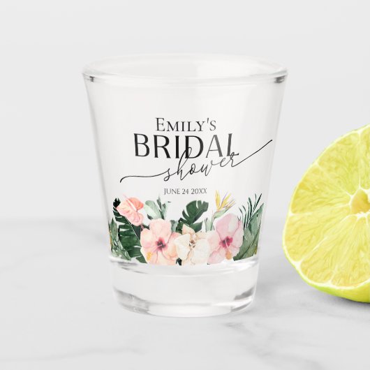 Palm Hibiscus Tropisch Bloem Bruidsdouche Shot Glas (Voorkant)