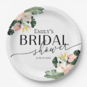 Palm Hibiscus Tropische Bloem Bruidsdiner Papieren Bordje (Voorkant)