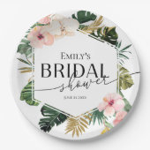 Palm Hibiscus Tropische Bloem Bruidsdiner Papieren Bordje (Voorkant)