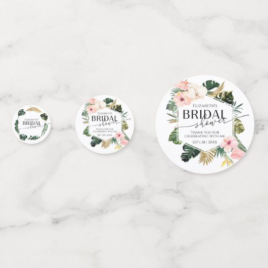 Palm Hibiscus Tropische Bloem Bruidsdouche Confetti (Voorkanten)