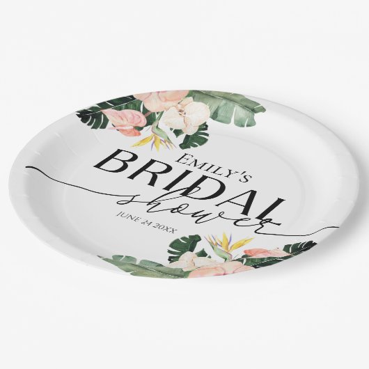 Palm Hibiscus Tropische Bloem Bruidsdouche Papieren Bordje (Gekanteld)