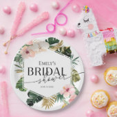 Palm Hibiscus Tropische Bloem Bruidsdouche Papieren Bordje (Feest)