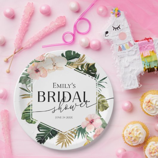 Palm Hibiscus Tropische Bloem Bruidsdouche Papieren Bordje (Feest)