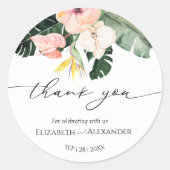Palm Hibiscus Tropische bruiloft dank u Sticker (Voorkant)