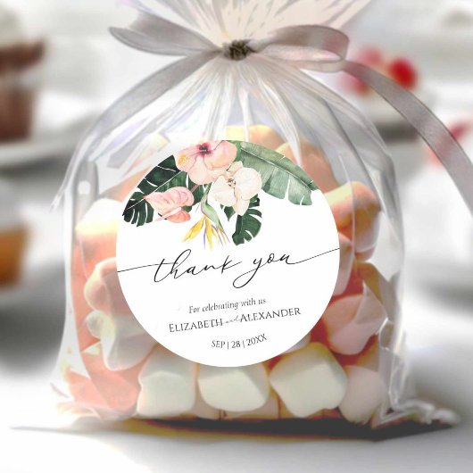 Palm Hibiscus Tropische bruiloft dank u Sticker