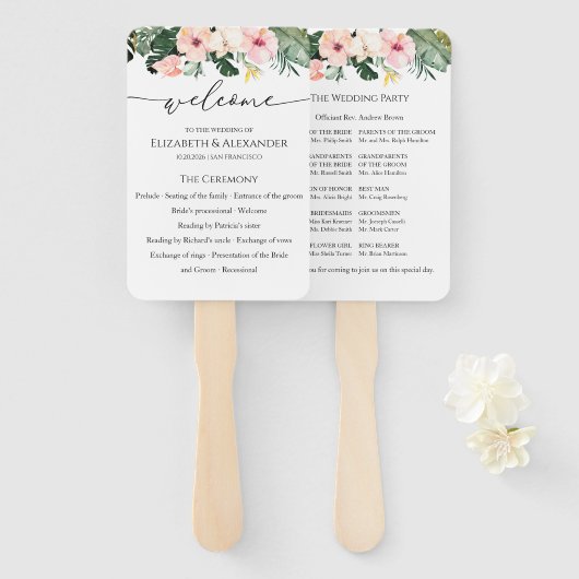 Palm Hibiscus Tropische Ceremonie Programma Teken Handwaaier (Voorkant en achterkant)