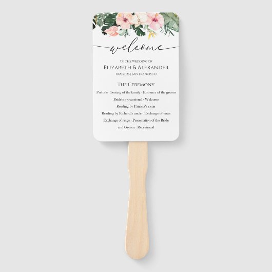 Palm Hibiscus Tropische Ceremonie Programma Teken Handwaaier (Voorkant)