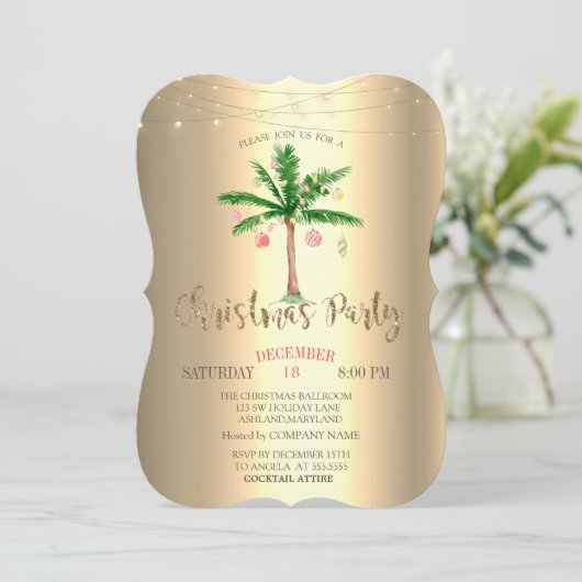 Palm-kerstbalken, String Lights Gold Kaart (Staand voorkant)