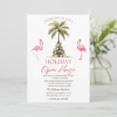 Palm Kerstballen Flamingo's Kerst Open Huis Kaart (Staand voorkant)
