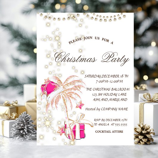 Palm Kerstboom, Glitter, Roze Kerstfeest Kaart