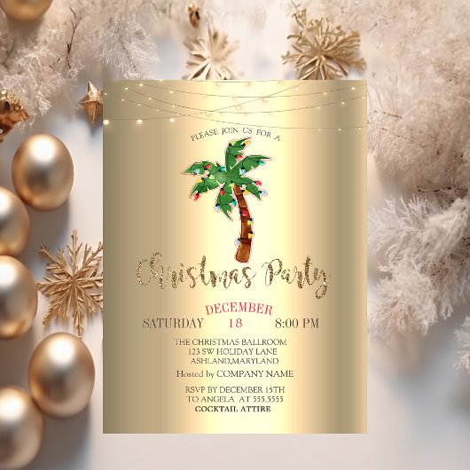 Palm Kerstboom Slingerlichtjes Goud Kaart