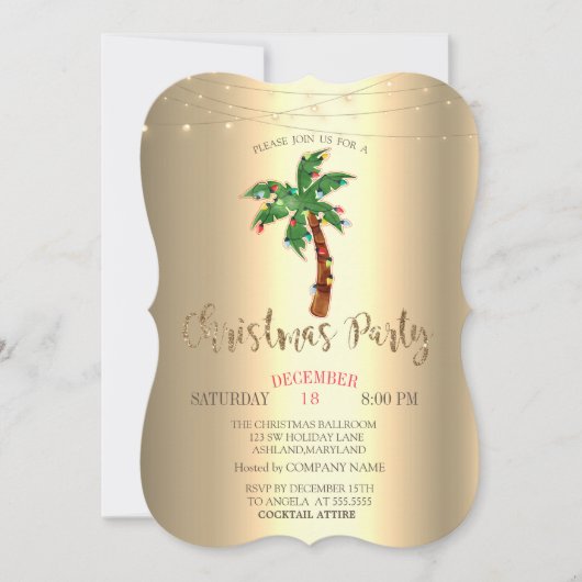 Palm Kerstboom String Lichten Goud Kaart (Voorkant)