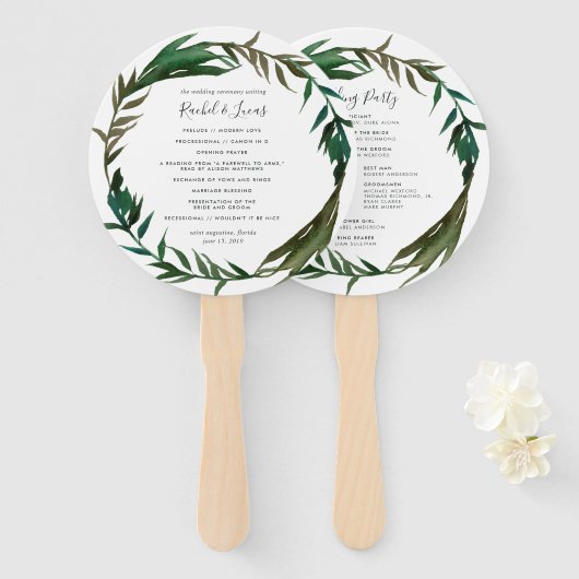 Palm krans bruiloft programma handwaaier (Voorkant en achterkant)