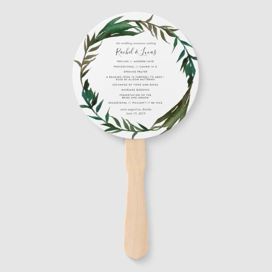 Palm krans bruiloft programma handwaaier (Voorkant)
