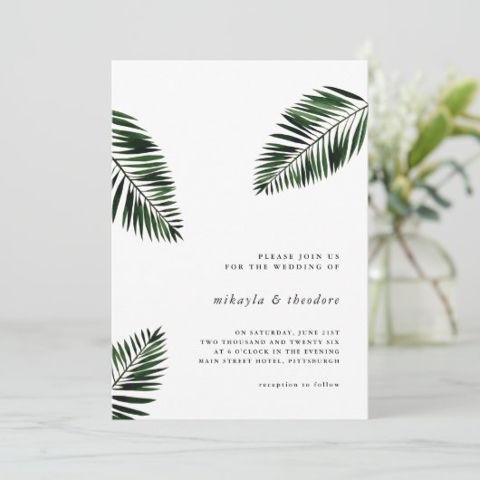 Palm laat bruiloft uitnodiging (Staand voorkant)