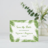 Palm laat tropisch strand bruiloft los, behalve de aankondigingskaart (Staand voorkant)