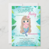 Palm Leaf, Baby Mermaid Birthday Party Invitation Kaart (Voorkant)