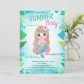Palm Leaf, Baby Mermaid Birthday Party Invitation Kaart (Staand voorkant)