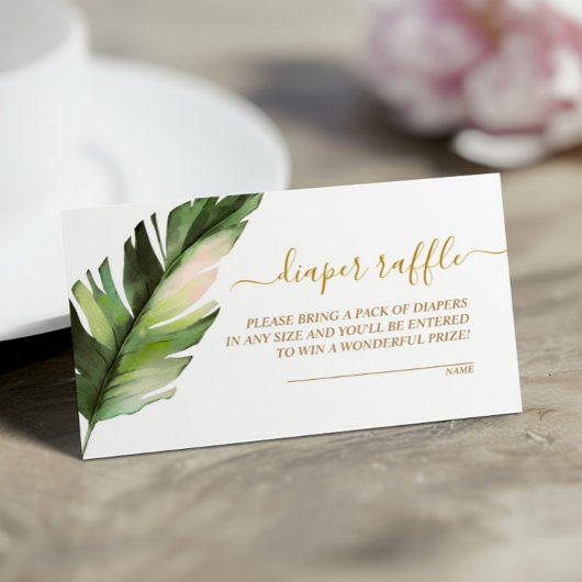 Palm Leaf Baby shower Diaper Raffle Enclosure Kaar Informatiekaartje
