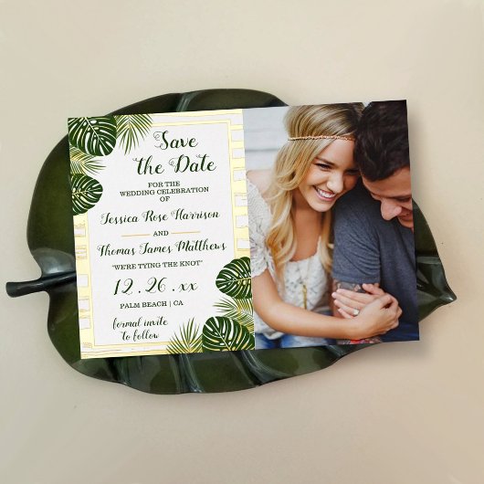 Palm Leaf Beach trouwfoto Save the Date Kaart