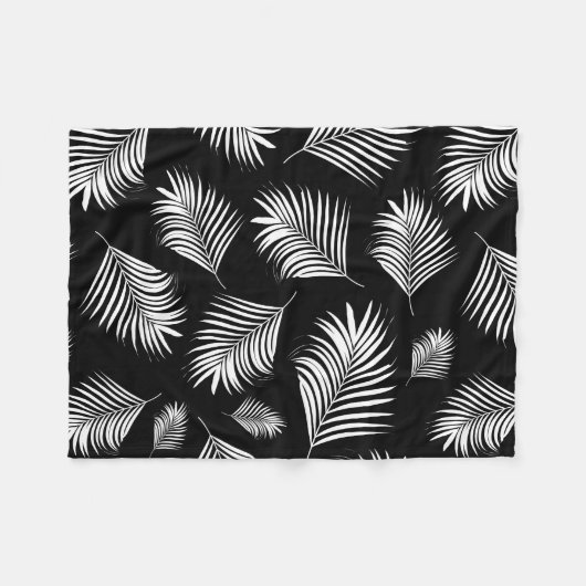 Palm Leaf Black White Tropical Patroon Fleece Deken (Voorkant (Horizontaal))