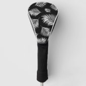 Palm Leaf Black White Tropical Patroon Golfheadcover (Voorkant)