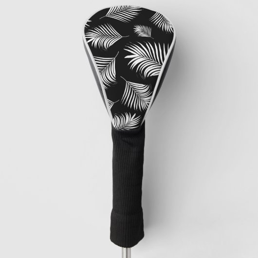 Palm Leaf Black White Tropical Patroon Golfheadcover (Voorkant)